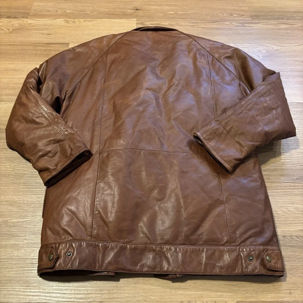 Vintage‎ Eddie Bauer Leather Goose Down Jacket Men's L Parka Coat Brown 80s 90s